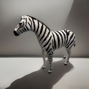 VTG BW Stripes Leather Wrapped Zebra Statue Figurine Sculpture 13" x 12"